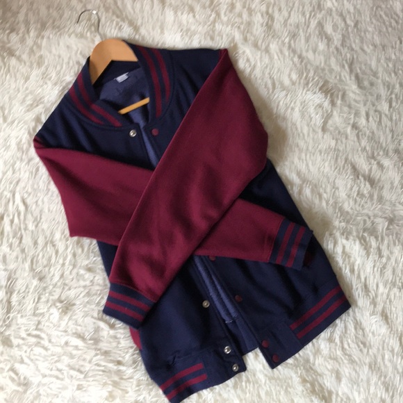 Burgundy Navy Varsity Baseball Jacket - S - Picture 3 of 10